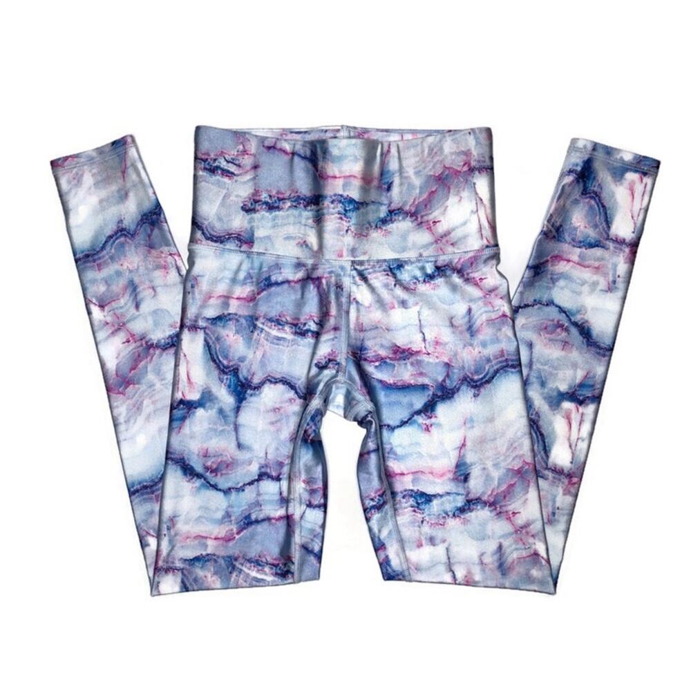 Terez Marble Print Banded White Blue Pink Leggings Size XS
